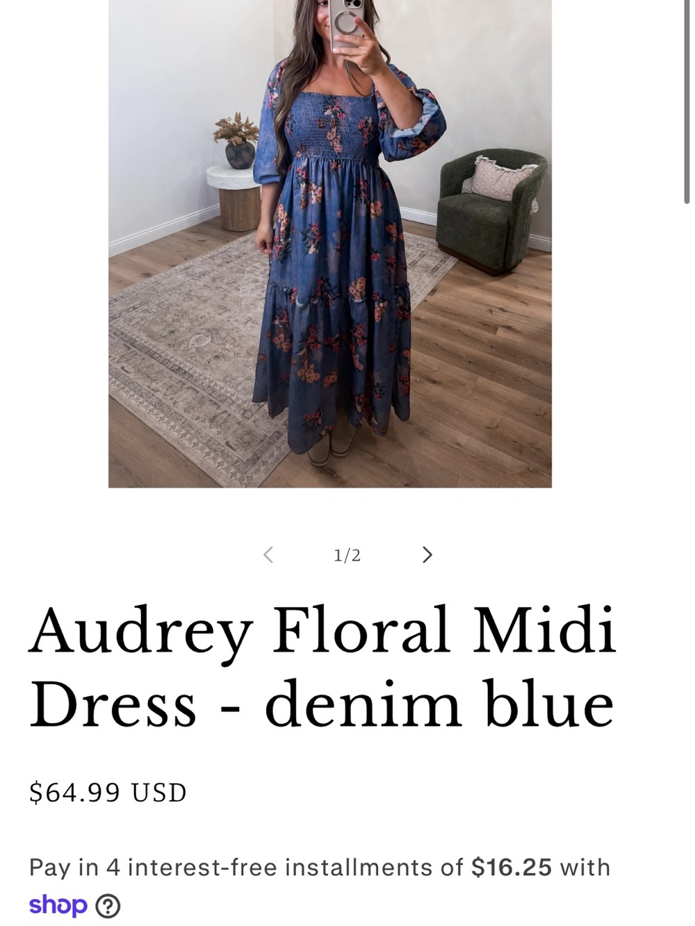 NWTs Audrey Floral Midi Dress - Denim Blue (originally from Ethree Collective)